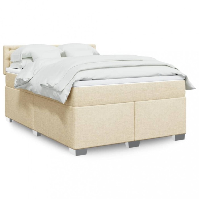 vidaXL Pat continental cu saltea, crem, 140x200 cm, material textil 3288230