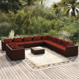 VidaXL Set mobilier de grădină cu perne, 12 piese, maro, poliratan