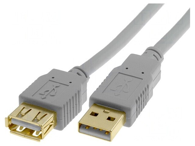 Cablu USB 2.0 A-A Mufă Aurită 3m Gri