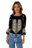 Bluza tip ie dama R24, negru/auriu marimea S, Casual, Bumbac