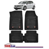 Covorașe Auto Compatibile Volkswagen Golf 6 TEAMCAR&reg; Negru Tip Tavă, Set Complet, Cauciuc