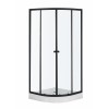 Cabina dus curbata Kerra Leo 90x90 cm, neagra, cu cadita, sticla securizata 4mm, profil aluminiu