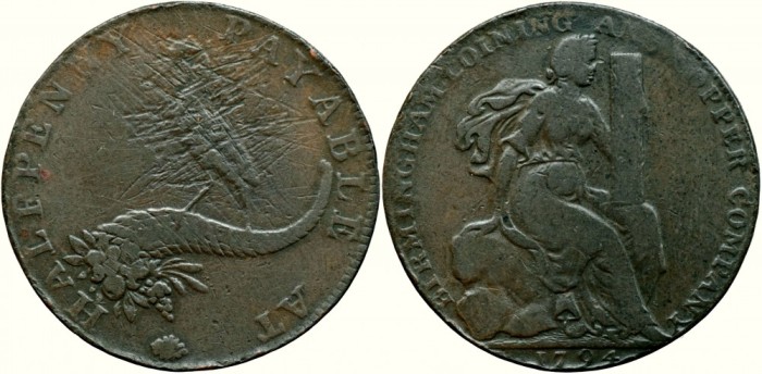 1794, &frac12; penny - Warwickshire &ndash; Birmingham - Regatul Unit!