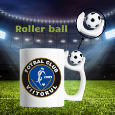 Cană cu minge fotbal - „Fotbal club Viitorul Constanta”,v2, sport, fotbal, suporter, alba, 330 ml