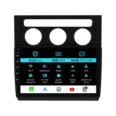Navigatie Android Dedicata Volkswagen Touran (2003-2010), 10Inch, 4Gb Ram, 64Gb Stocare, Carplay foto