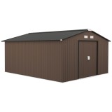 Outsunny Șopron unelte grădină, rezistent la intemperii, feronerie de ventilație, uși glisante, Oțel, Maro | Aosom Romania