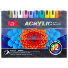 Set 12 Markere cu vopsea Acrilica JUPAI&reg;, Varf de 4 mm, pentru Sticla, Ceramica, Pietre, Lemn, Plast