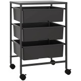 HOMCOM Carucior Mobila Bucatarie si Birou cu 3 Cosuri, Alb, Cadrul din Otel, 4 Roti (2 cu frana)