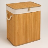 Cumpara ieftin Coș rufe Pakoworld Natural stejar/alb 40x30x50cm - Organizator modern baie/casă - Durabil &amp; Elegant