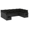 Set mobilier de gradina cu perne, 9 piese, negru, poliratan