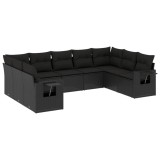 Set mobilier de gradina cu perne, 9 piese, negru, poliratan
