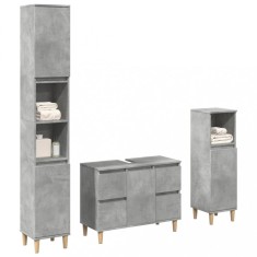vidaXL Set mobilier de baie, 3 piese, gri beton, lemn compozit 3324949