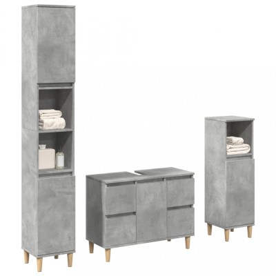 vidaXL Set mobilier de baie, 3 piese, gri beton, lemn compozit 3324949 foto