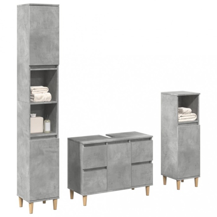 vidaXL Set mobilier de baie, 3 piese, gri beton, lemn compozit 3324949
