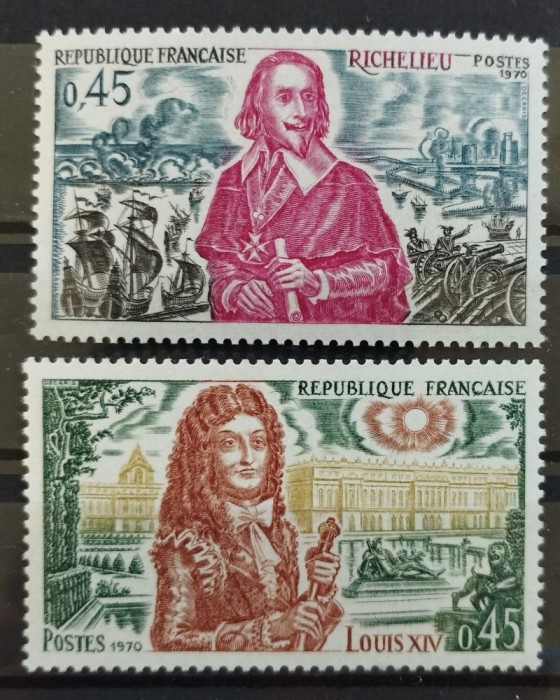 BC613, Franta, lot 9 serii personalitati-Louis al XIV-lea, Richelieu,de Gaulle etc(5 poze)