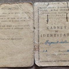 Carnet de identitate Liceul Mihai Viteazul Bucuresti 1945-46