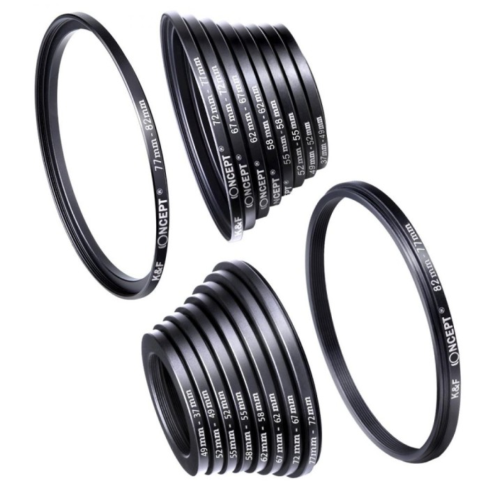 Kit Adaptoare Filet Step Down K&amp;F Concept 18 Pieces Filter Ring Adapter Camera Lens