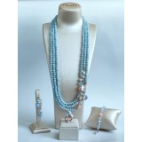 Cumpara ieftin Set Bijuterii Aurit cu Acvamarin si Perle Naturale: Colier, Bratara, Cercei &amp; Inel Argint 925 Placat Aur Roz, Made in Italy