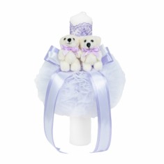 Lumanare botez 2 ursuleti, decor LILA, Denikos&reg; 525