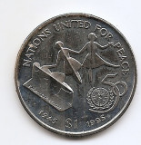 Liberia 1 Dollar 1995 - (ONU) Cupru-nichel, 38.6 mm KM-412 aUNC, America de Nord
