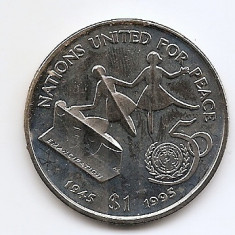 Liberia 1 Dollar 1995 - (ONU) Cupru-nichel, 38.6 mm KM-412 aUNC