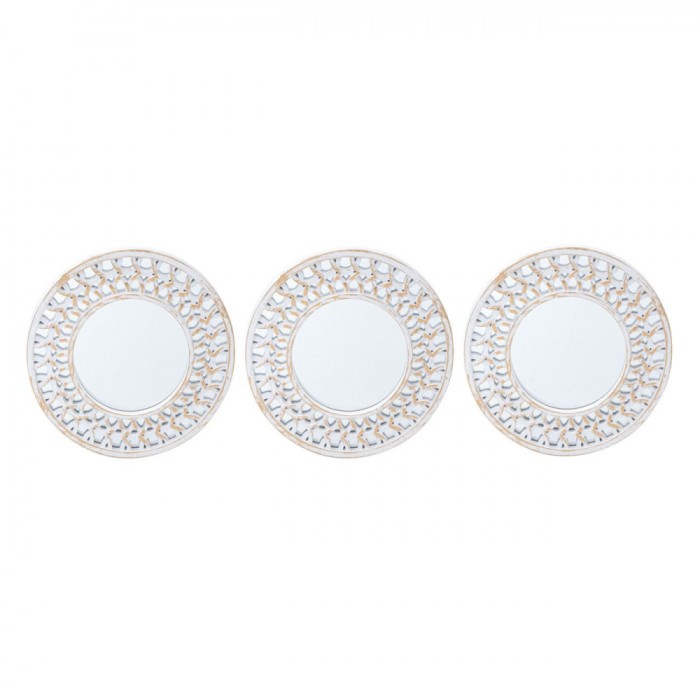 Set Oglinzi Perete, Rotunde, Ramă Plastic, Alb Auriu, 25x1cm, 3 Bucăți