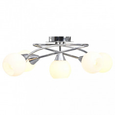 vidaXL Lustră cu abajururi din ceramică, 5 becuri E14, alb, glob