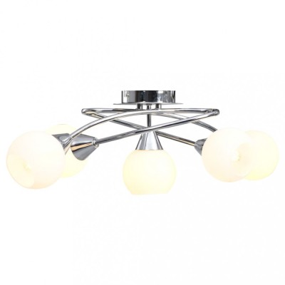 Lustră cu abajururi din ceramică, 5 becuri E14, alb, glob foto