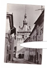 CP Sighisoara - Turnul ceasului, RPR, circulata 1963, stare excelenta