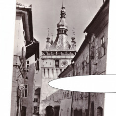 CP Sighisoara - Turnul ceasului, RPR, circulata 1963, stare excelenta