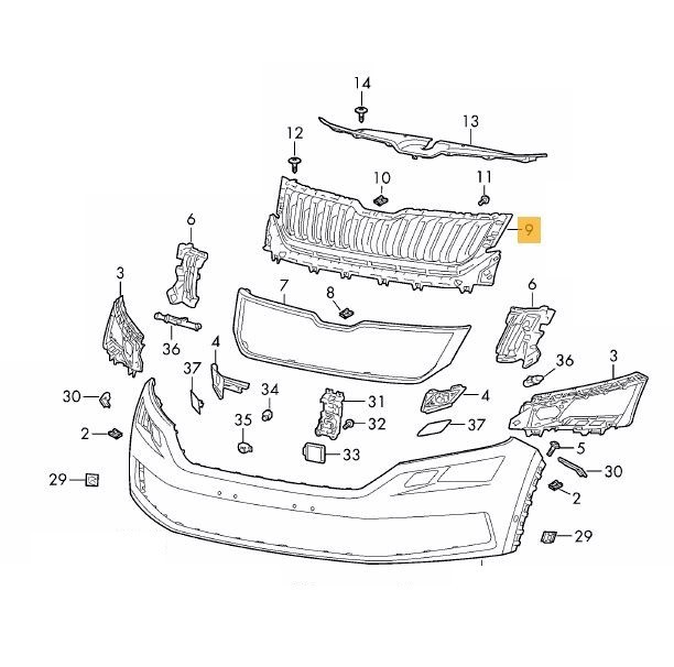 Grila masca radiator Skoda Kodiaq, 10.2016-, Fata, fara rama, Aftermarket