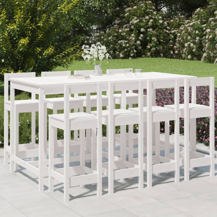 vidaXL Set bar de grădină, 9 piese, alb, lemn masiv de pin 3154771
