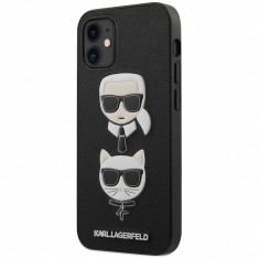 Husa Plastic - TPU Karl Lagerfeld Saffiano K&C Heads pentru Apple iPhone 12 mini, Neagra KLHCP12SSAKICKCBK