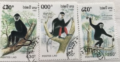 (B ) Timbre serii Straine tema Animale Lao Maimute foto