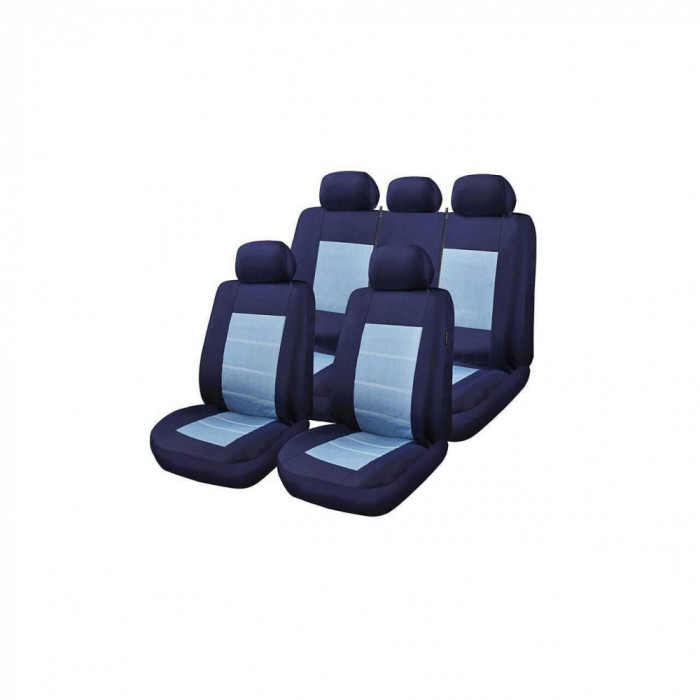 Huse Scaune Auto Mazda Mpv - RoGroup Blue Jeans, cu fermoare pentru bancheta rabatabila, 9 Bucati
