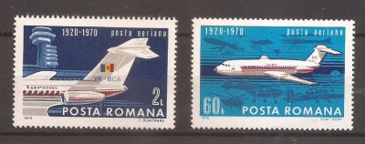 LP 722 Romania -1970 - 50 ANI DE AVIATIE CIVILA IN ROMANIA SERIE, nestampilat foto