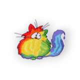 Aplicatie termoadeziva brodata, 11 x 13,5 cm Pisica multicolor, Crisalida