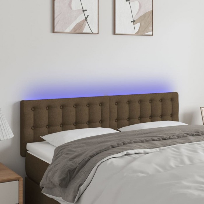 vidaXL Tăblie de pat cu LED, maro &icirc;nchis, 144x5x78/88 cm, textil 3122047