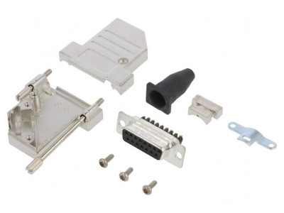 Conector D-Sub 15 pini mamă 45&amp;deg; terminal cu șurub pe cablu foto