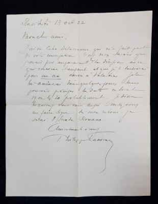 Philippe Lahovari, Scrisoare data 13 Oct 1922 foto