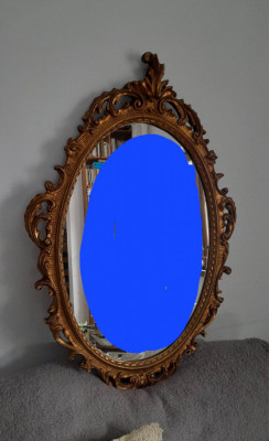 Oglinda stil venetian, ovala, lemn vopsita cu bronz auriu 80x56 cm foto