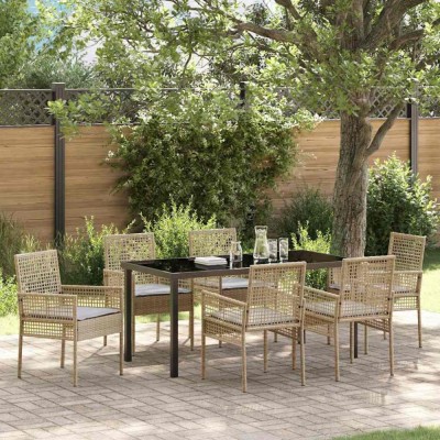 vidaXL Set de masă pentru grădină cu pernă 7 pcs Bej Rattan poli 3379888 foto
