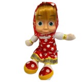 Papusa Masha 28 cm, Rochita Rosie Buline, Corp Textil, Cap Cauciucat, Par Sintetic, Pentru Fete 3 ani+