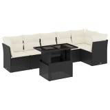 Cumpara ieftin Set canapele de gradina cu perne, 7 piese, negru, poliratan