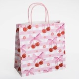 Sacosa cadou din hartie cu model cirese, 26x12x26cm, roz, CMCLASS