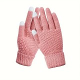 Manusi de dama, flippy, functie touchscreen (ecran tactil), material acril tricotat, manseta elastica, interior catifelat, marime universala, roz