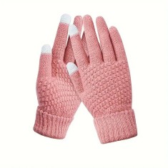 Manusi de dama, flippy, functie touchscreen (ecran tactil), material acril tricotat, manseta elastica, interior catifelat, marime universala, roz