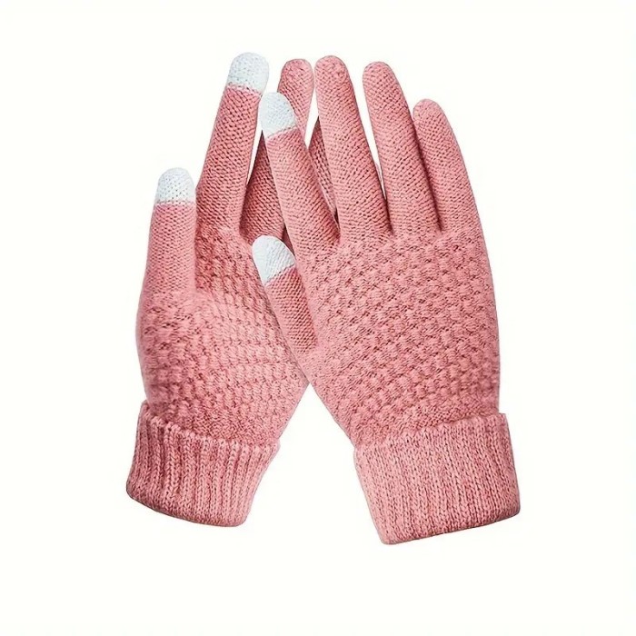 Manusi de dama, flippy, functie touchscreen (ecran tactil), material acril tricotat, manseta elastica, interior catifelat, marime universala, roz