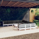 Gossi set mobilier gradina cu perne, 12 piese, alb, lemn de pin