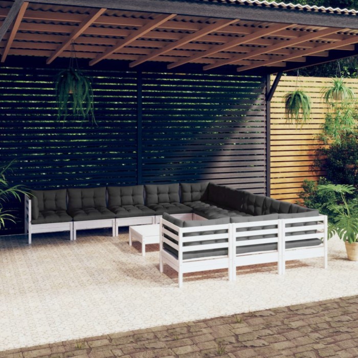 Gossi set mobilier gradina cu perne, 12 piese, alb, lemn de pin